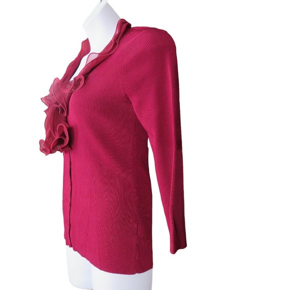 Adrienne Vittadini Magenta Pink Ribbed Ruffle Collar Sweater Size L NWOT - Picture 4 of 9